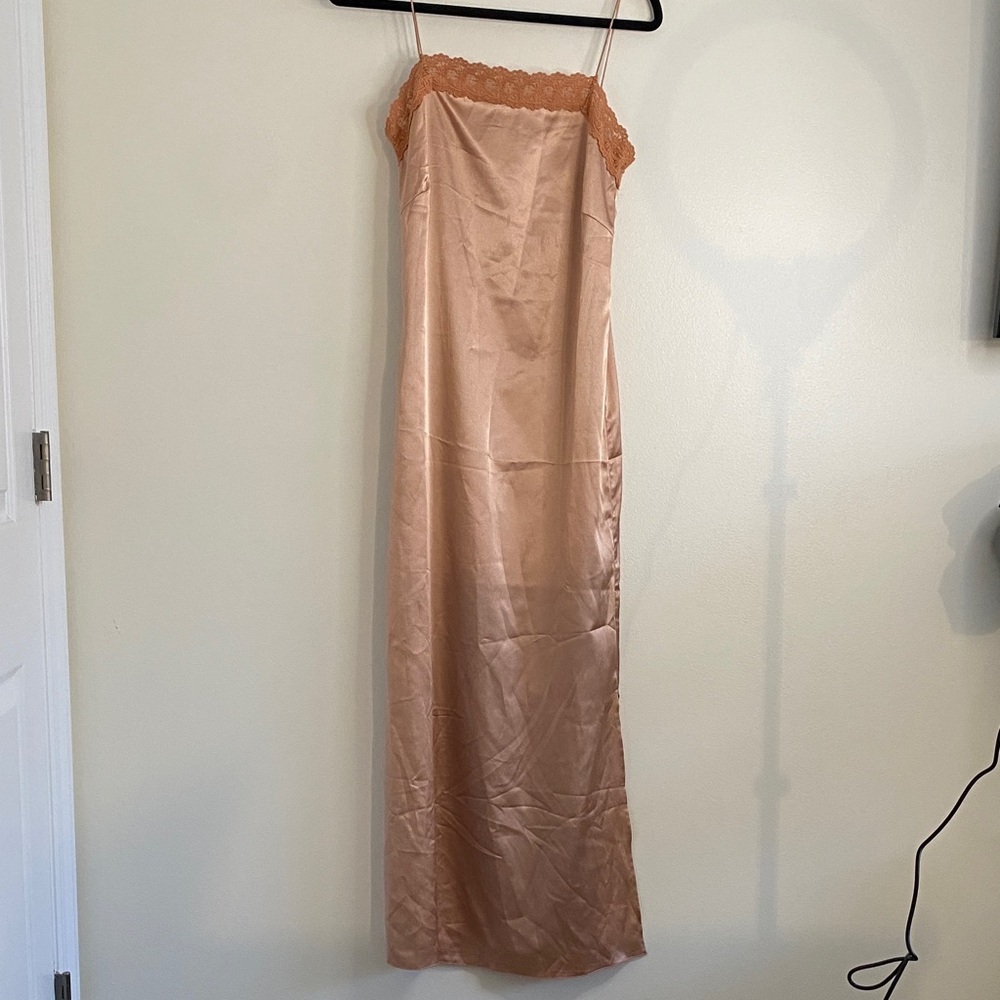 Maurie + Eve Lace Trimmed Slip Dress Midi Warm Tan Pink Size 2